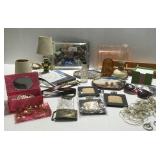 Misc items, jewelry, belt buckle, light,