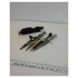 Korium knives with sleathes and retractable baton