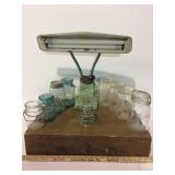 Retro Lamp, Ball/Mason Jars & Wooden Box