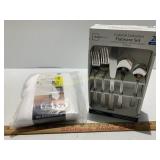Fabric Tablecloth-60X102 & Flatware Set-20 Pieces