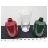 2- Stoneware Vase & Clear Glass Cup 16oz.