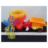 6- Plastic Buckets&Shovels & Toy Dump Truck