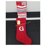 Knit Monogram Christmas Stocking Red G and Pet