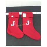 Knit Monogram Christmas Stocking Red J -