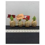 4 Pineapple Glass Christmas Ornament Yellow -