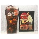 Metal Coke ( Coca-Cola ) sign and cardboard