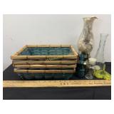 4 Baskets, Hurricane Lamp and Glassware