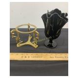 Fenton  Glassware and Brass Holder