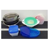 Strainers, Pots, Plastic Tuberware W/ Lids