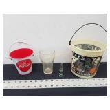 Coca-Cola Buckets, Tin, Glass Cup & Mini Bottle