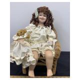 Porcelain Gigi Doll with Bear and Chair