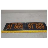 WWII cardboard IL License plate pair rare