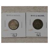 2- 1868 Shield nickels