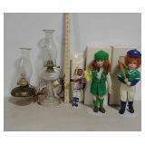 3 Avon dolls and 2 electric oil lamps