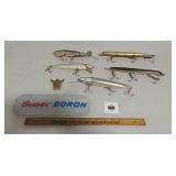 Fish lures, trap tag, gas pump plate,& other