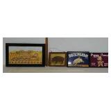 Framed pig prints and other
