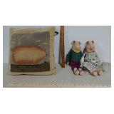Pig pillow and 2 pig dolls