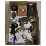 Collectibles- tin, book, toy guns, stamper, & more