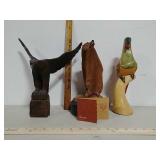 Bear and 2 bird statuettes