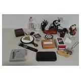 Statuettes, trivet, bottle, and more