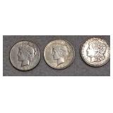 2 Peace 1923S,1922 & 1 Morgan 1921D