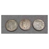2 Morgan 1921S,1902 & 1 Peace 1923D dollars