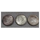 2 Morgan 1878S,1921D & 1 Peace 1922S dollars