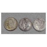 3 Morgan dollars 1921, 1884, 1891O