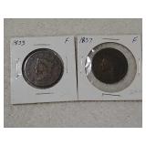2 Large 1 cent 1833, 1837
