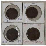 4  large one cent coins