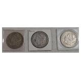 3 Morgan dollars 1896O, 1901O, 1901O