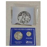 1 Walking half dollar 1942 & 1 Mercury 1943