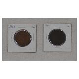 2 large cent peices 1847 & 1849