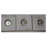 3 Mercury dimes 1937,1945D, 1936S