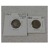 2-3 cent peices 1866,1865