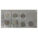 7 silver half dollars- Walking, Franklin, Kennedy