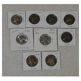 9 Washington quarters 1957--1977