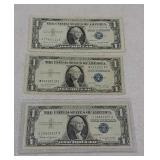 3 $1 silver certificates 1957B, 1935E, 1957A