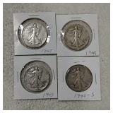 4 Walking Liberty half dollars