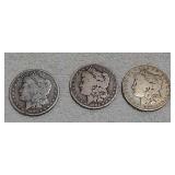 3 Morgan dollars 1879S, 1882O, 1881O
