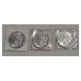 2 Morgan 1902O,1896 & 1 Peace 1922 dollars