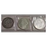 3 Morgan dollars 1881S,1921,1921