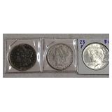 2 Morgan 1880O,1889O & 1 Peace 1923 dollars