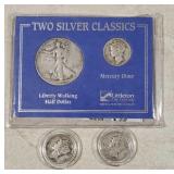 1940 walking half dollar in 3 Mercury dimes