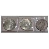 2 Peace 1923,1923 & 1 Morgan 1890O dollars