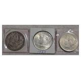 2 Peace 1923, 1925 & 1 Morgan 1890 dollars