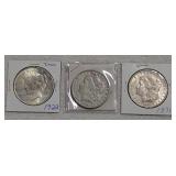 2 Morgan 1891S,1889O & 1 Peace 1922 dollars