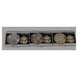 3 American Eagle silver dollars 1991, 1992, 1988