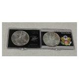 2 Silver Eagle Dollars 1991,1992