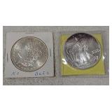 1 Morgan replica .999 silver & 1 silver eagle 2005
